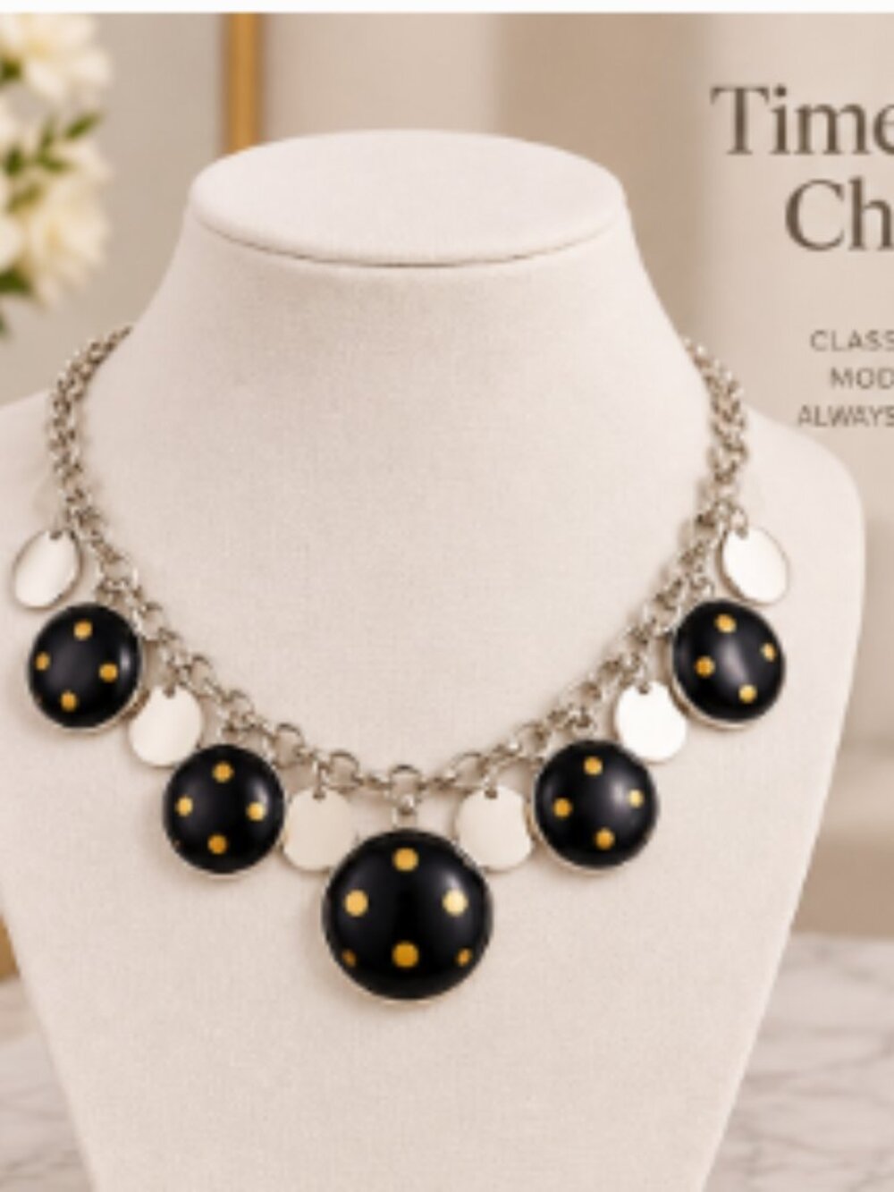 ✨ Silver Chain Necklace with Round Charm Accents ✨